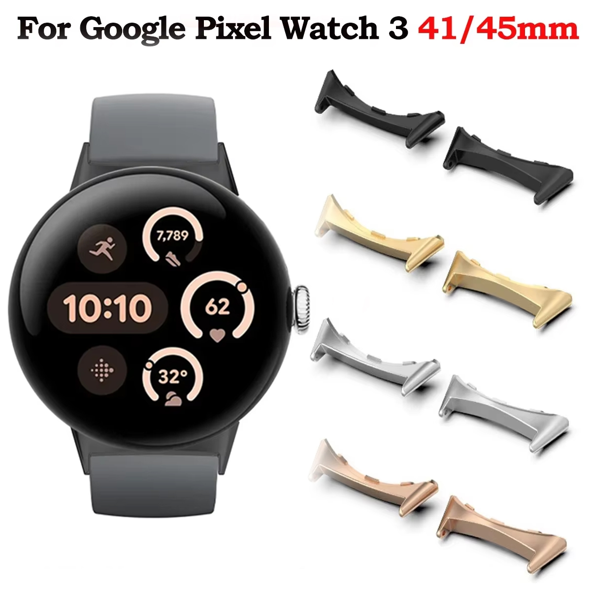 Watch Strap Replacement - Google Pixel 3用ウォッチストラップコネクタアダプター、金属製スマートウォッチアダプター、交換用アクセサリー、41mm、45mm、2個