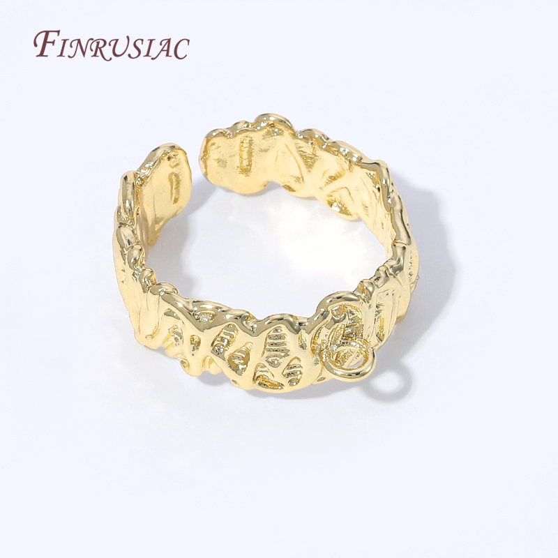 Gold Plated Ring - 18K金メッキオープンアジャスタブルリングブランクベース、真鍮製リングセッティング（ループ付き）、DIYジュエリー製作パーツ（チャームペンダント用）