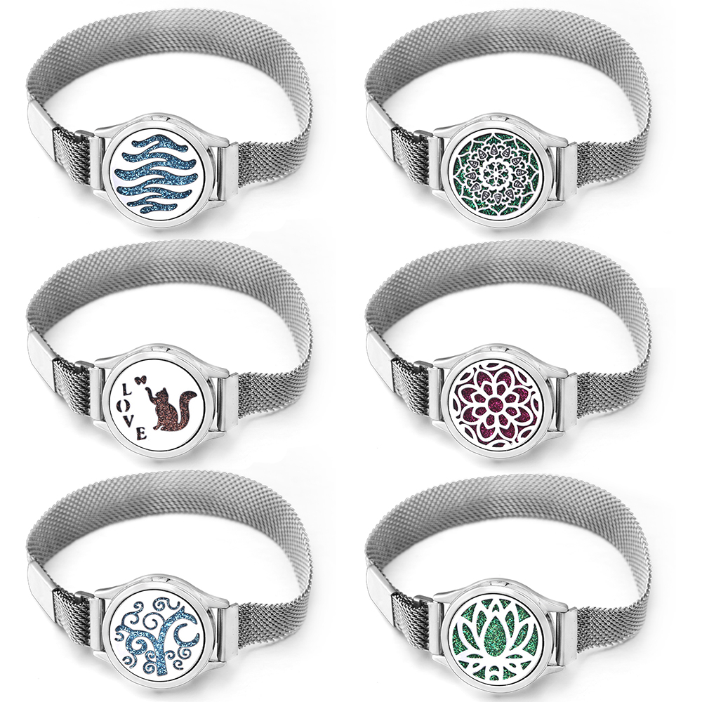 Jewelry Essentials Watches - Lotus Pattern-アロマテラピーロッケットブレスレット,エッセンシャルオイルディフューザー,ステンレススチール腕時計,フレグランストバンド,トレンディなジュエリー