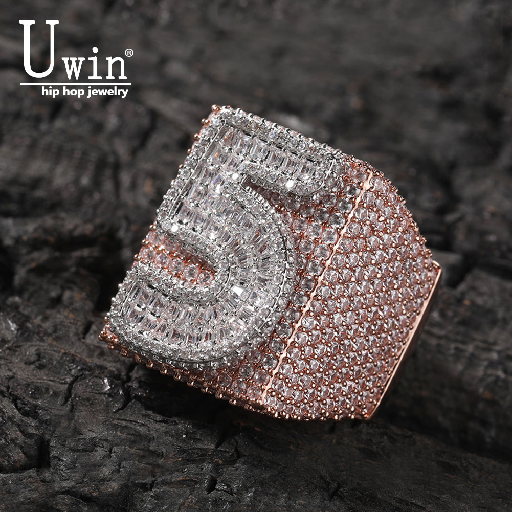 Statement Cocktail Ring - Uwin ビッグスクエアカスタムリング タイポグラフィックラグジュアリー フルアイスアウト AAA+ キュービックジルコニア