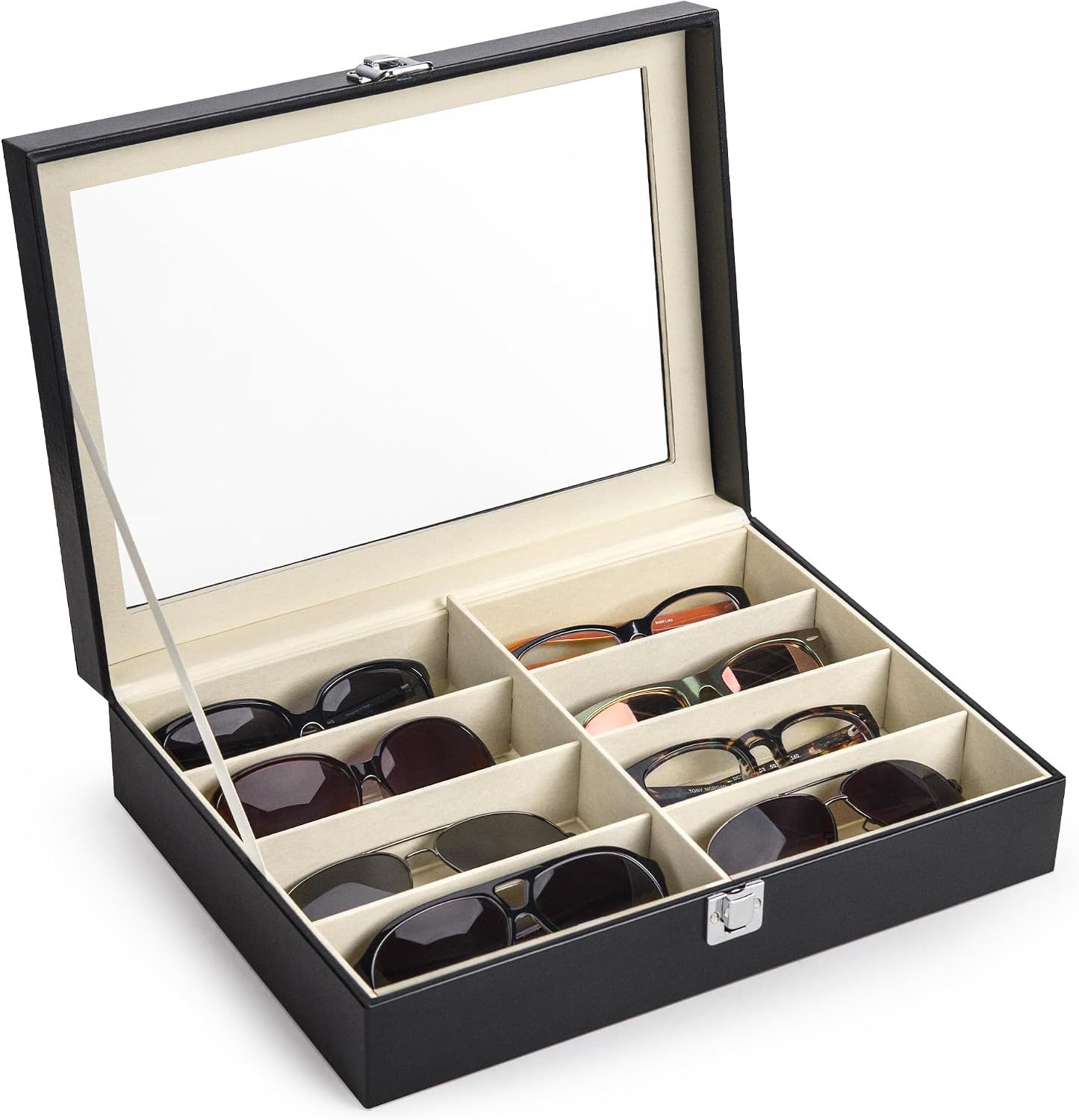 Jewelry Eyewear Watches & Accessories - レザーマルチサングラスオーガナイザー 女性男性用、8スロット付き眼鏡・アイウェアディスプレイケース、ジュエリー・腕時計オーガナイザー、サングラス・ジュエリーコレクションケース、サングラス・メガネ収納ホルダーボックス