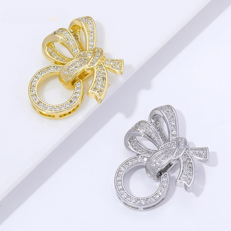 Gold Plated Ring - 18K ゴールドメッキパールクラスプコネクタ象嵌ジルコン 3 リングバタフライジュエリーロッククラスプブレスレット DIY ジュエリーフィッティング用