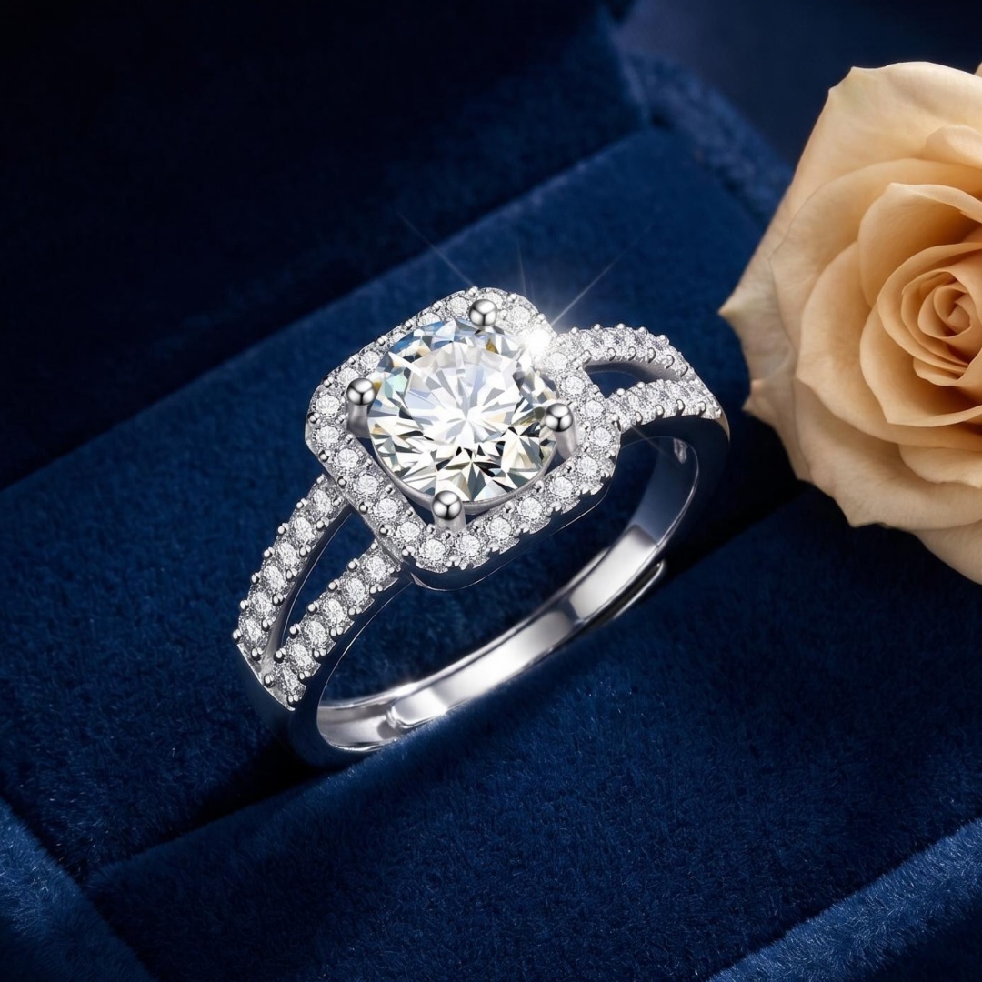 Statement Cocktail Ring - 高級 925 スターリングシルバークラシックリング女性用輝くジュエリーシンプルなダイヤモンドリングのようなイミテーションダイヤモンド女性のリングギフト