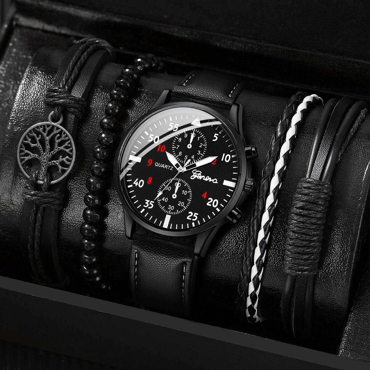 Jewelry Watches Vintage - 男性用レザーストラップ付きクォーツ時計,ビジネス,ヴィンテージ,カジュアルファッション,ボックスなし,5個,4個