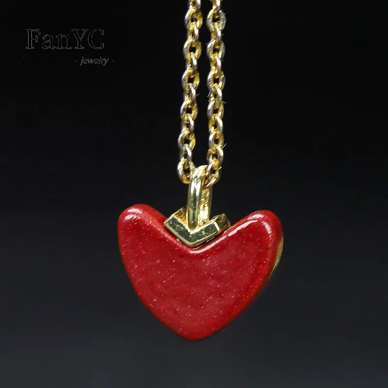 Luxury Gifts Jewelry & Watches Namfleg Mostar - 女性のための天然V字型のシナバーイヤリングとネックレスのセット,赤いハートペンダント,軽くて豪華なファッション,愛の心,誕生日プレゼント