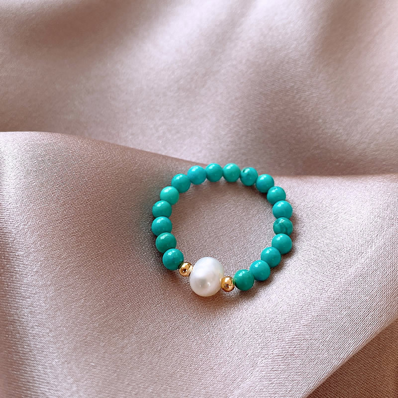Turquoise Stone Ring - 新着トレンディな天然淡水パール & ターコイズストーン 14 K ゴールド充填レディースリングジュエリー女性の誕生日プレゼント