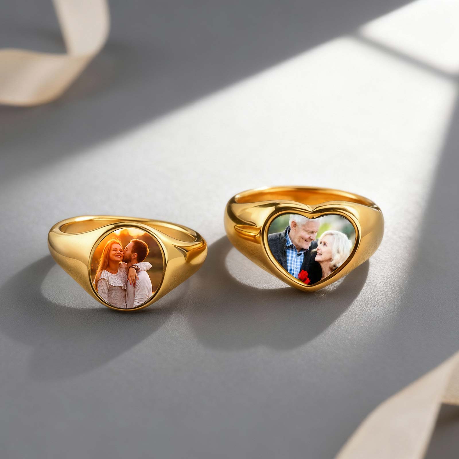 Statement Cocktail Ring - カスタム写真シグネットリング女性用ステンレス鋼ロゴシンボル画像家族写真ラウンドハートリングパーソナライズされたジュエリーギフト