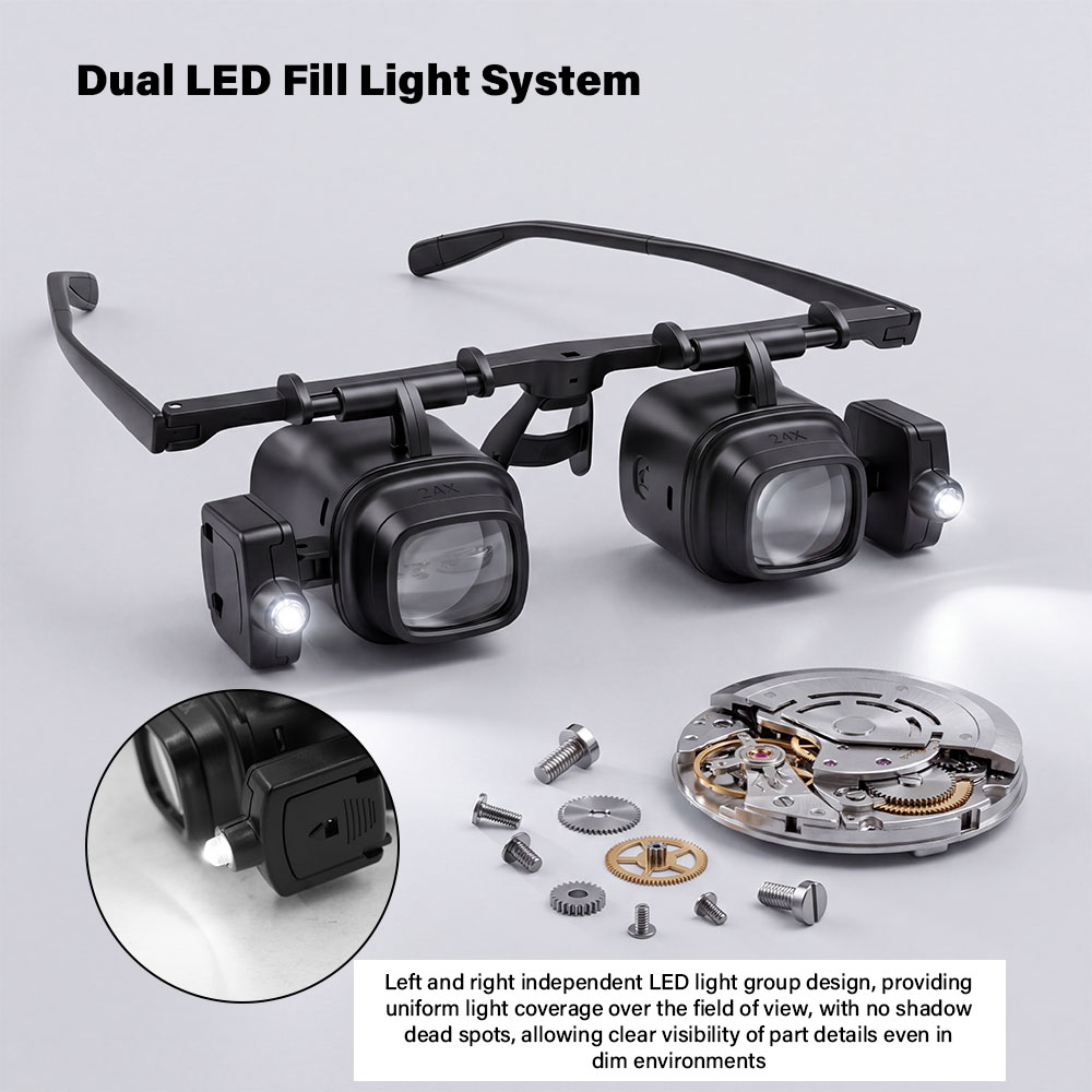 Jewelry Eyewear Watches & Accessories - ポータブル 2X-24X ヘッドバンド拡大鏡 2 LED ライト付き時計ジュエリー修理用はんだ付けルーペ眼鏡拡大鏡