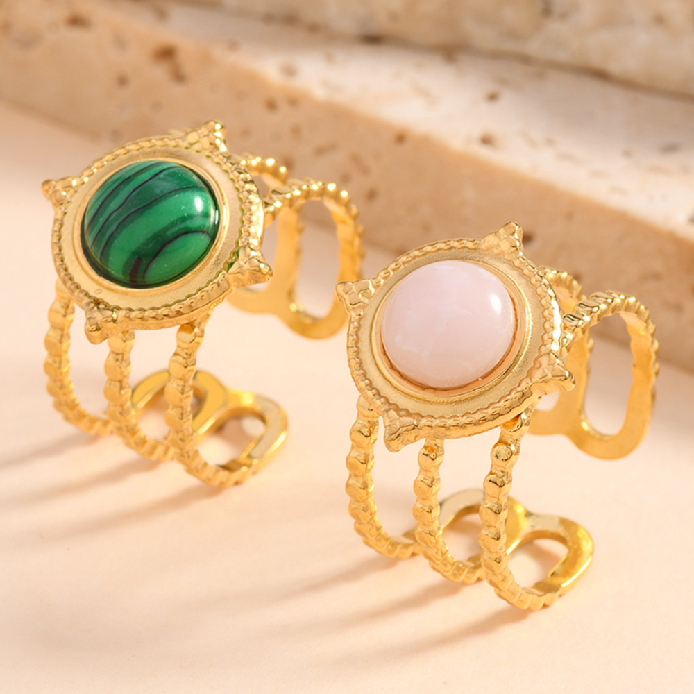 Turquoise Stone Ring - 2025年新作 高級天然石ステンレスリング オーバルオパールターコイズ レディース 防水 おしゃれ