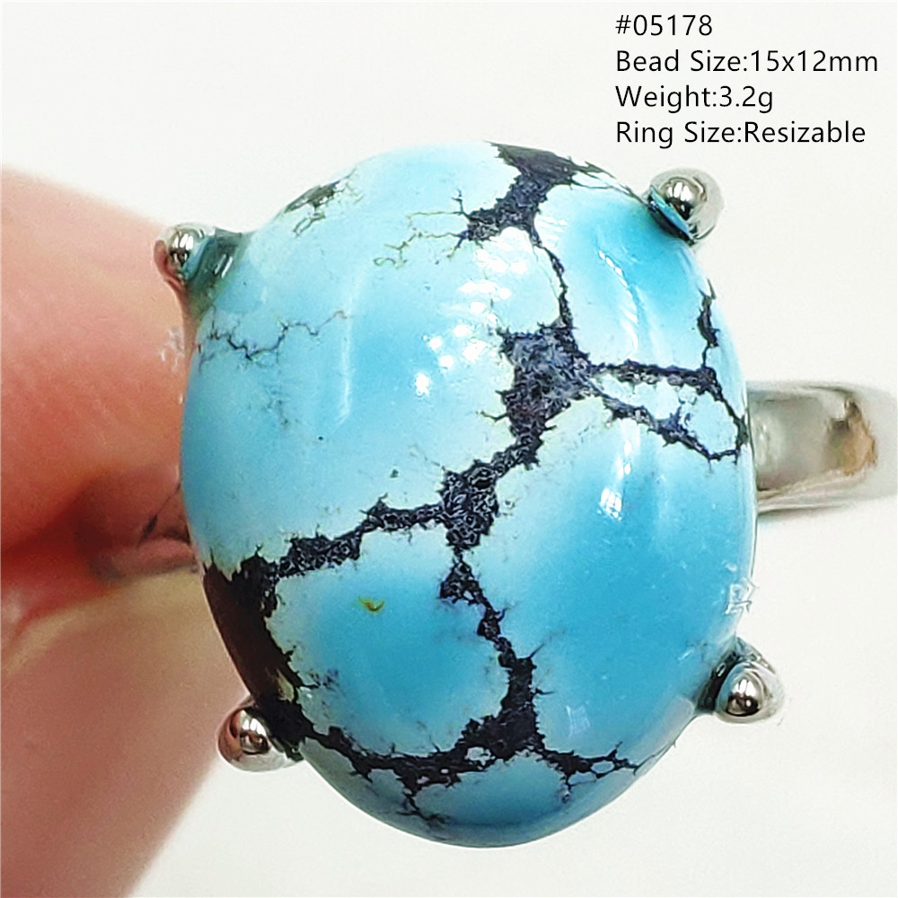 Turquoise Stone Ring - ターコイズストーンをあしらった925スターリングシルバーリング,楕円形,女性と男性用,ターコイズ,ブルー,AAA品質,トレンディ