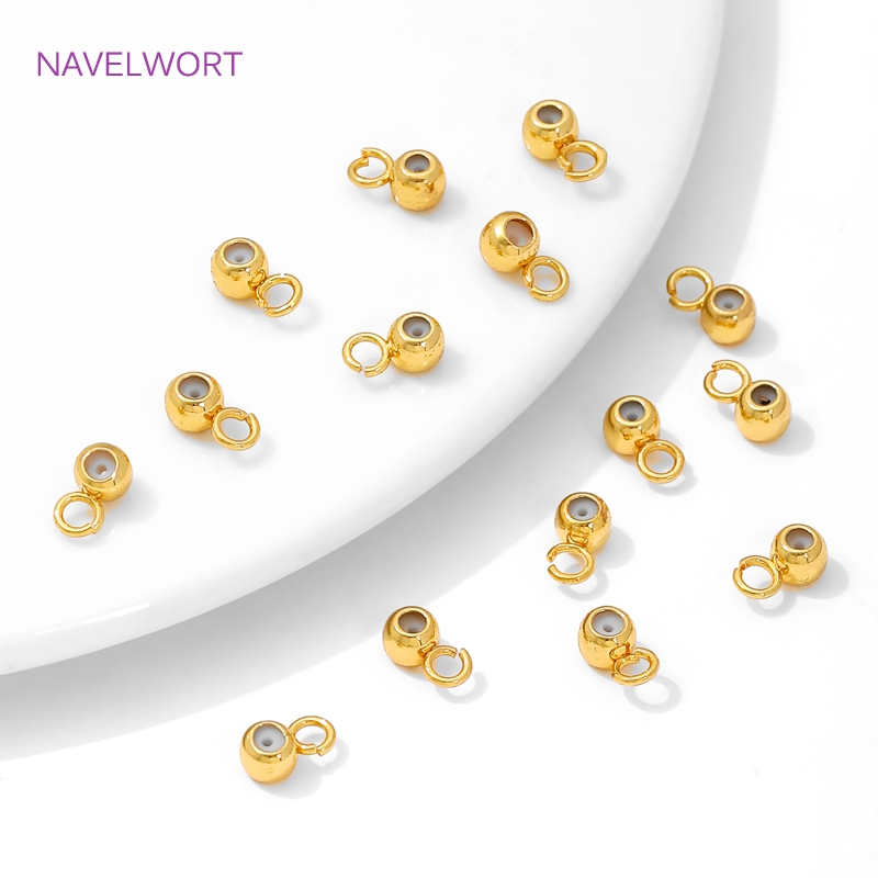Gold Plated Ring - 18K金メッキシリコンポジショニングエンドビーズ（リング付き）、真鍮製ベイルビーズコネクター、DIYブレスレットネックレス製作アクセサリー
