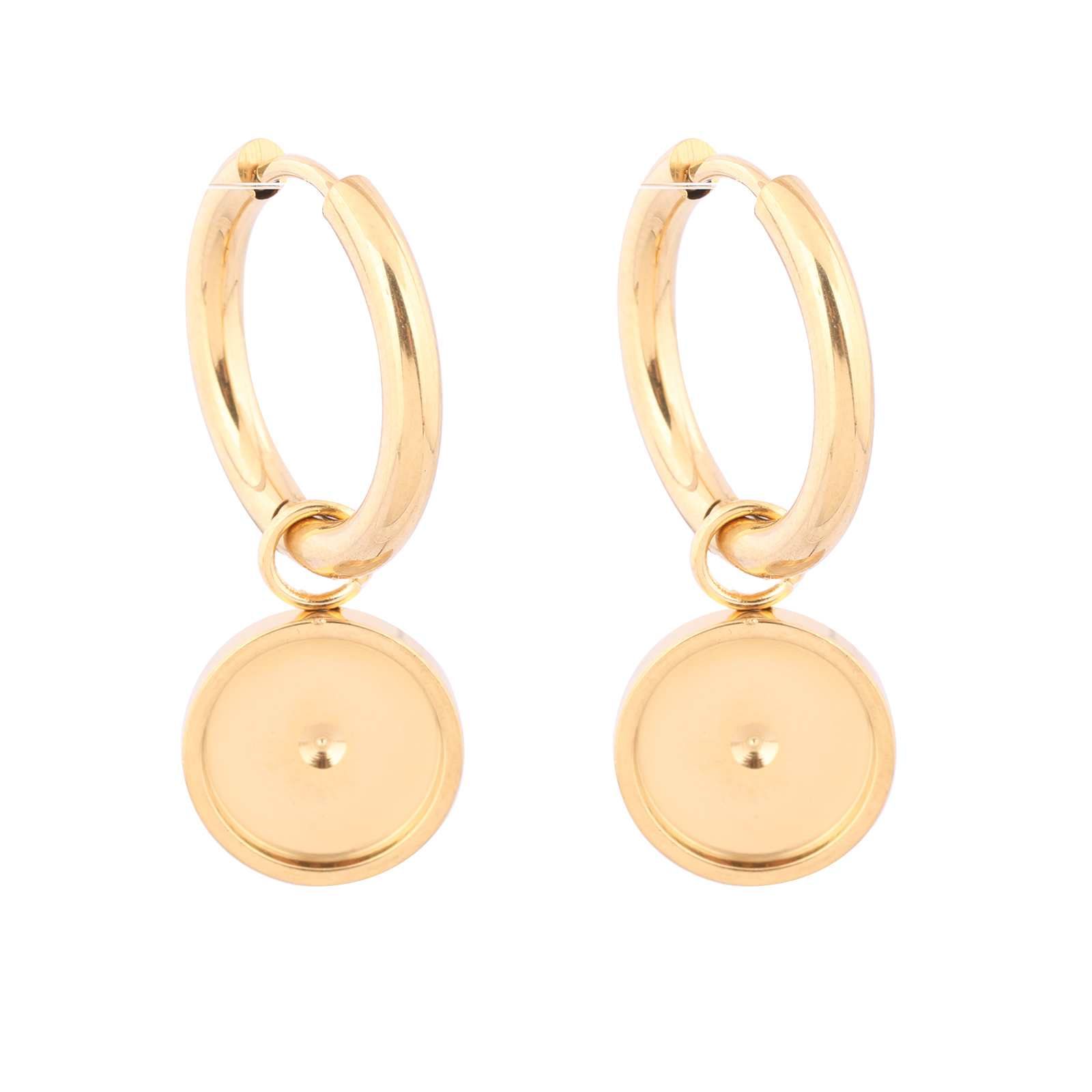 Gold Plated Ring - 6個入りステンレススチール製ゴールドメッキフープレバーバックイヤリングベースブランク、10mmカボションイヤリングベゼルセッティングトレイDIYパーツに適合