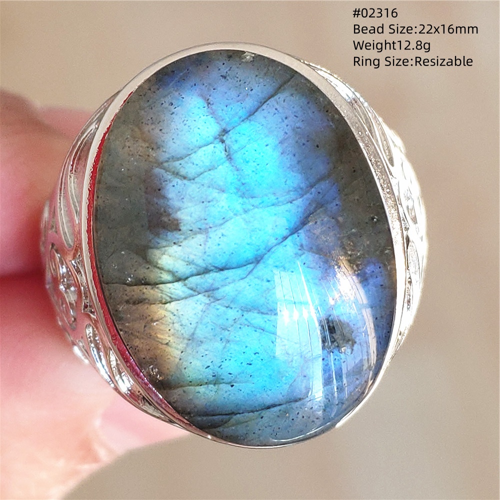ラブラドライトの調整可能なリング,大きなフラッシュの宝石,青 - Turquoise Stone Ring のレビューと価格