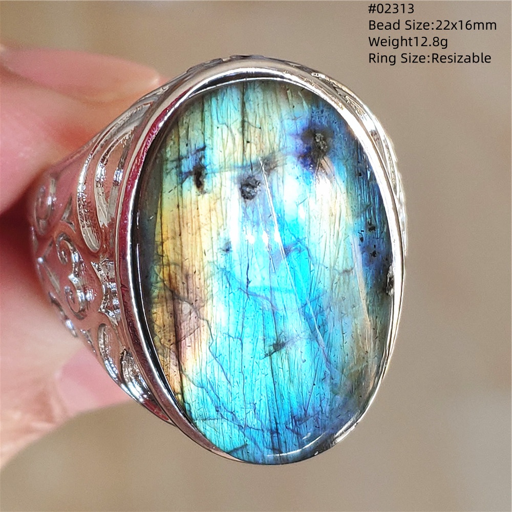 ラブラドライトの調整可能なリング,大きなフラッシュの宝石,青 - Turquoise Stone Ring のレビューと価格