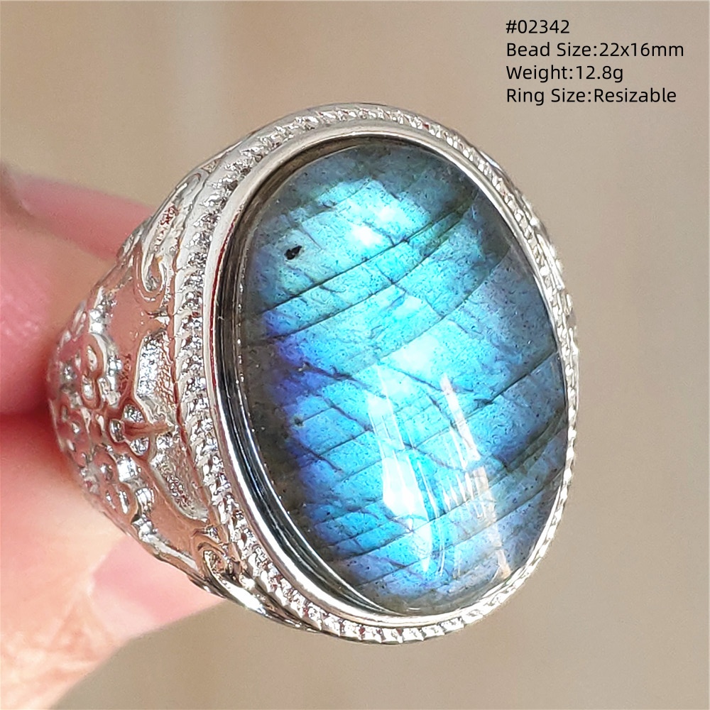 ラブラドライトの調整可能なリング,大きなフラッシュの宝石,青 - Turquoise Stone Ring のレビューと価格