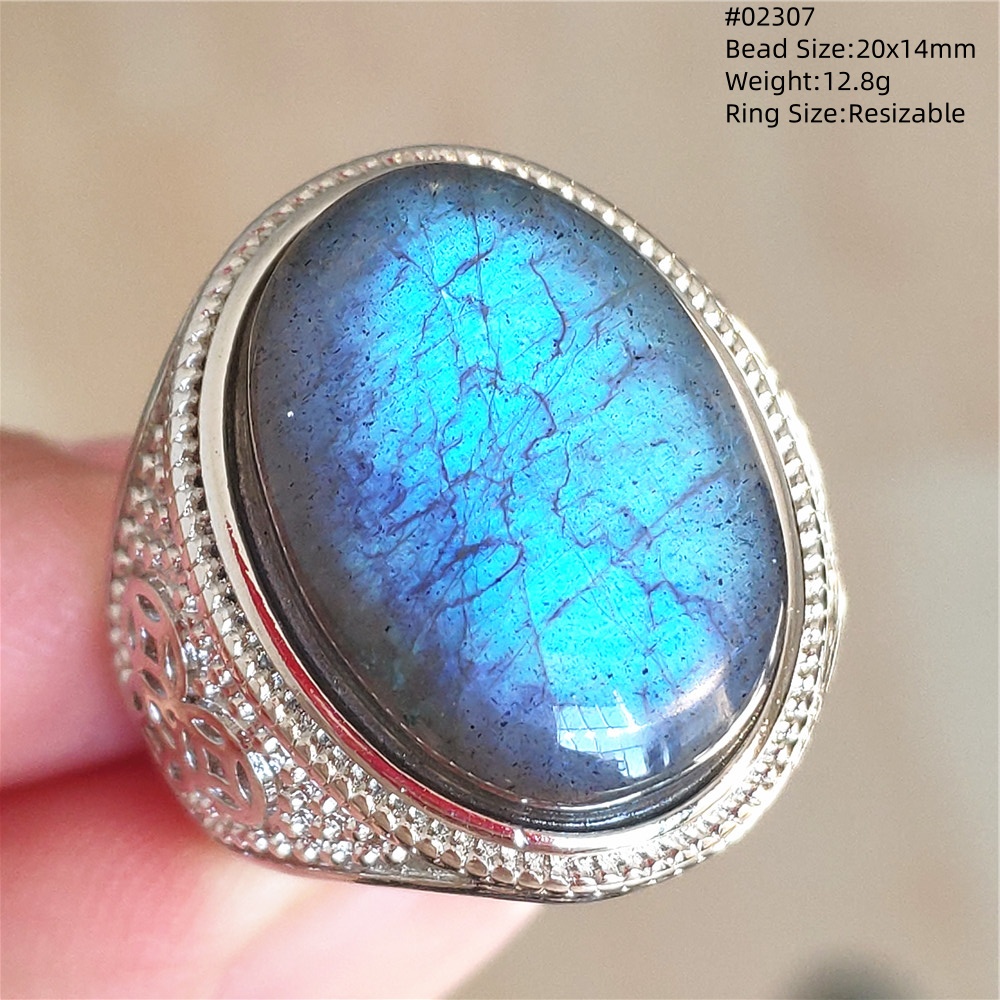 ラブラドライトの調整可能なリング,大きなフラッシュの宝石,青 - Turquoise Stone Ring のレビューと価格