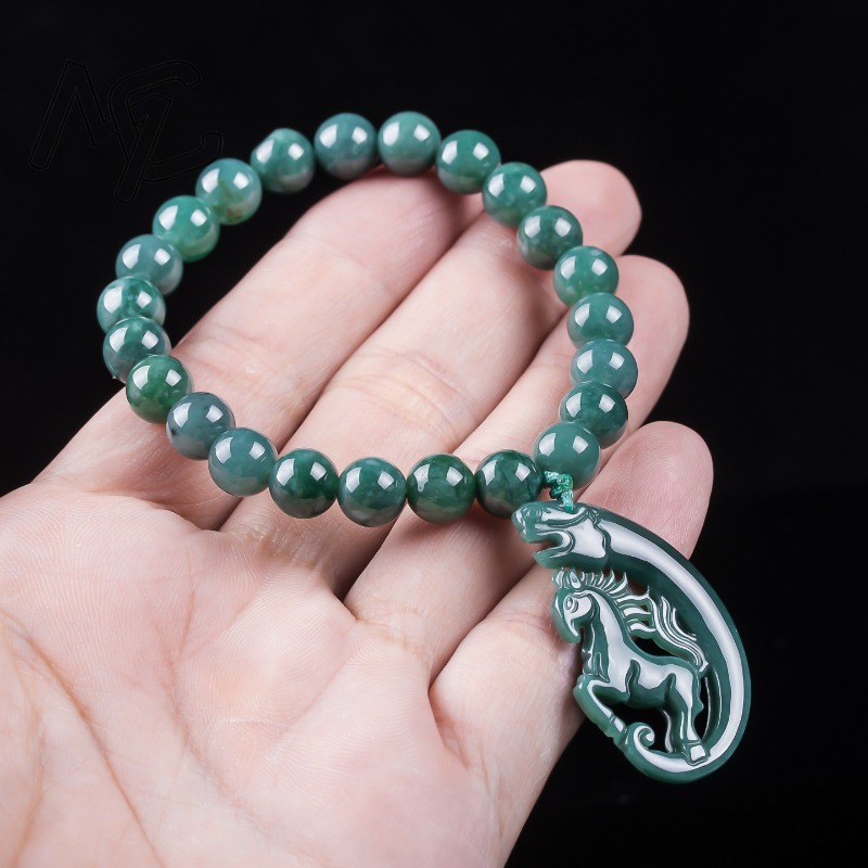 天然翡翠ブルーウォーター干支馬ビーズ手編みブレスレット高級ジ - Luxury Gifts Jewelry & Watches Namfleg Mostar のレビューと価格