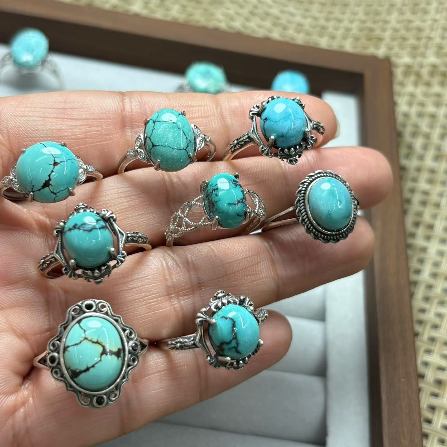 1 PC Fengbaowu 天然ターコイズリングラウンドオ - Turquoise Stone Ring のレビューと価格
