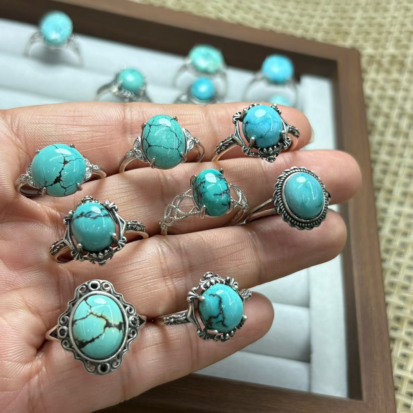1 PC Fengbaowu 天然ターコイズリングラウンドオ - Turquoise Stone Ring のレビューと価格