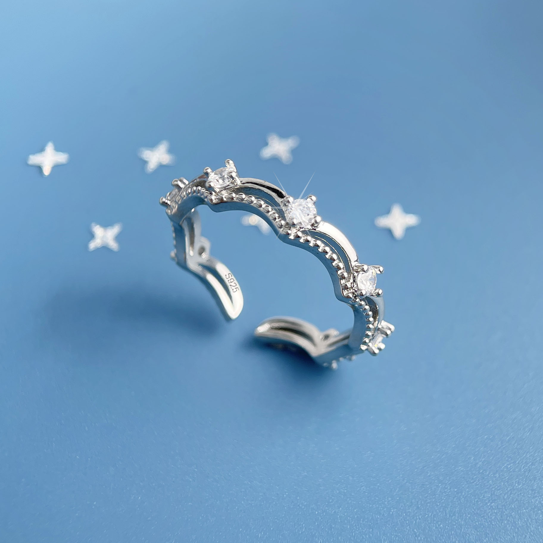 925 スターリングシルバーリング女性のための幾何学的なファ - Statement Cocktail Ring のレビューと価格