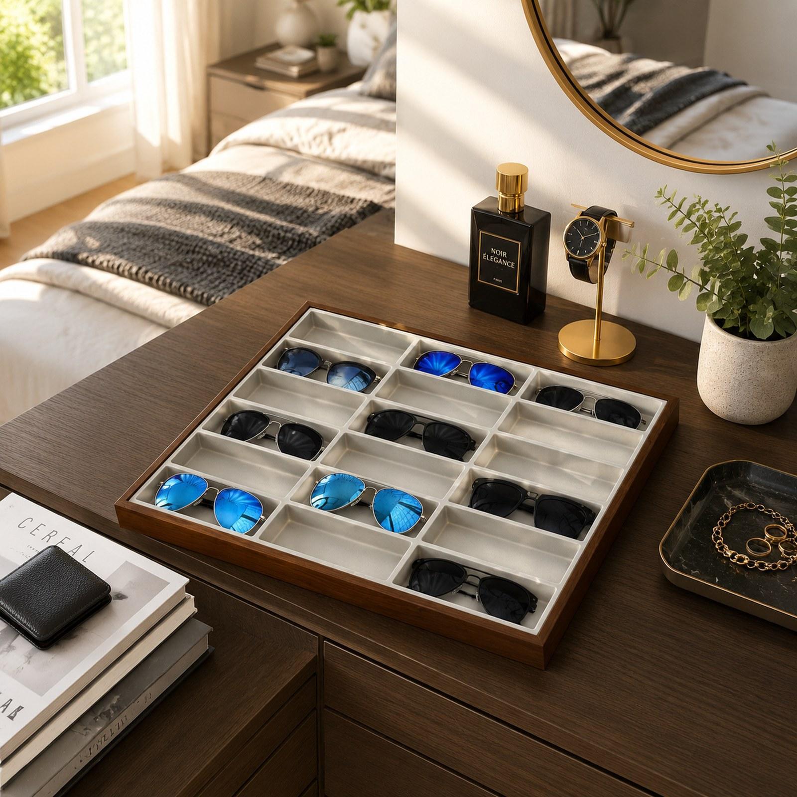 メガネオーガナイザーボックス 18コンパートメント収納トレイ - Jewelry Eyewear Watches & Accessories のレビューと価格