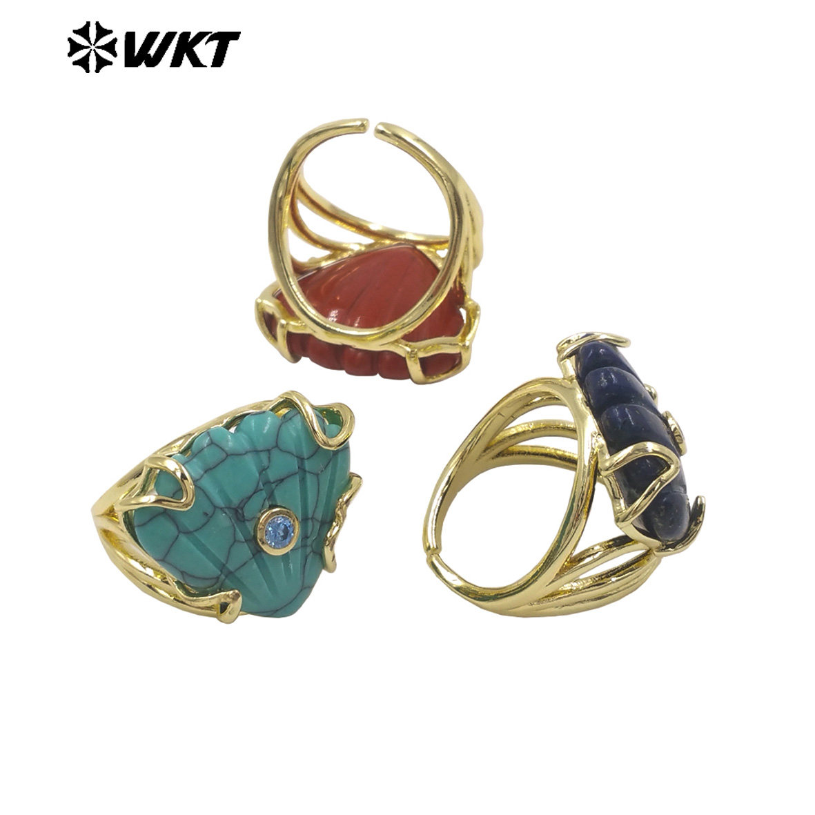 WT-R614 三角形のカラーストーンと18Kゴールドメッキ - Turquoise Stone Ring のレビューと価格