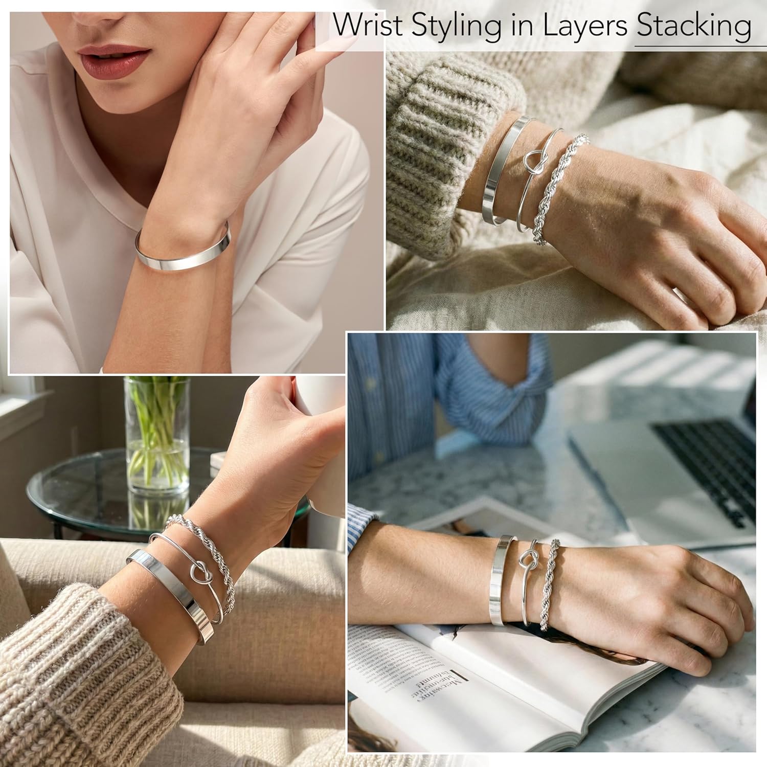 925 スターリングシルバーブレスレット女性用スタックノット - Jewelry Essentials Watches のレビューと価格