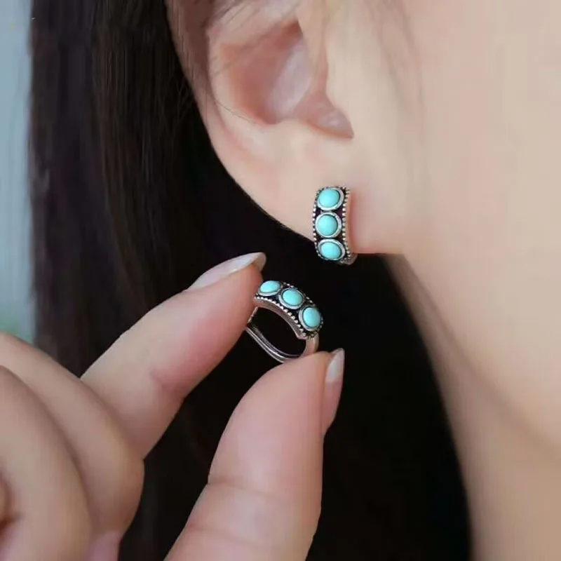 ヴィンテージ模造ターコイズフープイヤリング女性のためのボヘミ - Turquoise Stone Ring のレビューと価格