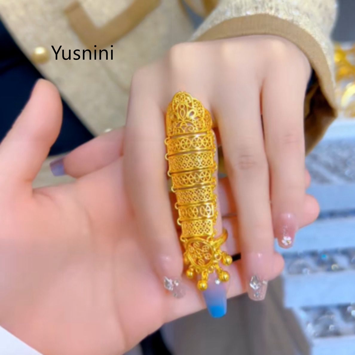 ホットセール中！新作ドバイジュエリー24K金メッキ中空エスニ - Statement Cocktail Ring のレビューと価格