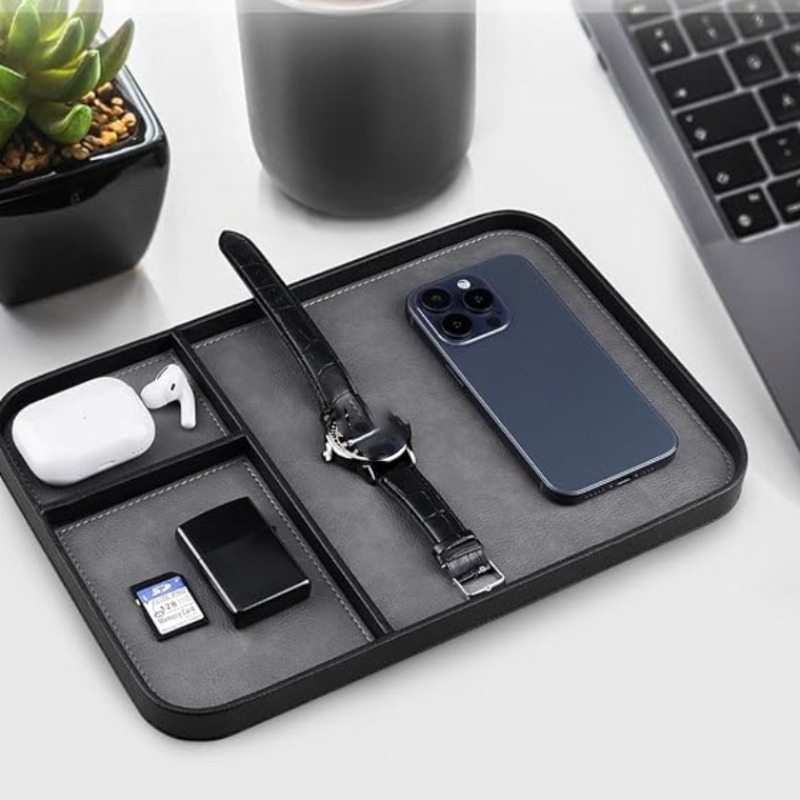 ナイトスタンドオーガナイザートレイ PUレザー製 時計、携帯 - Jewelry Essentials Watches のレビューと価格