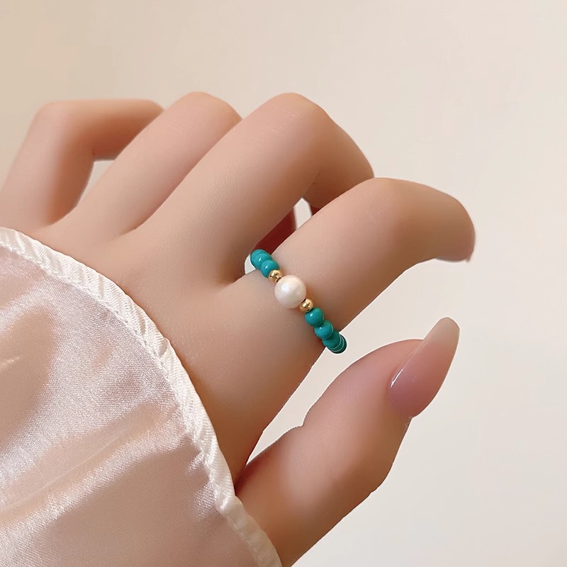 新着トレンディな天然淡水パール & ターコイズストーン 14 - Turquoise Stone Ring のレビューと価格
