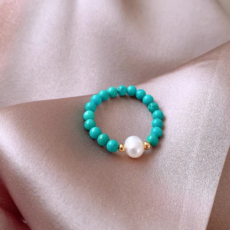 新着トレンディな天然淡水パール & ターコイズストーン 14 - Turquoise Stone Ring のレビューと価格