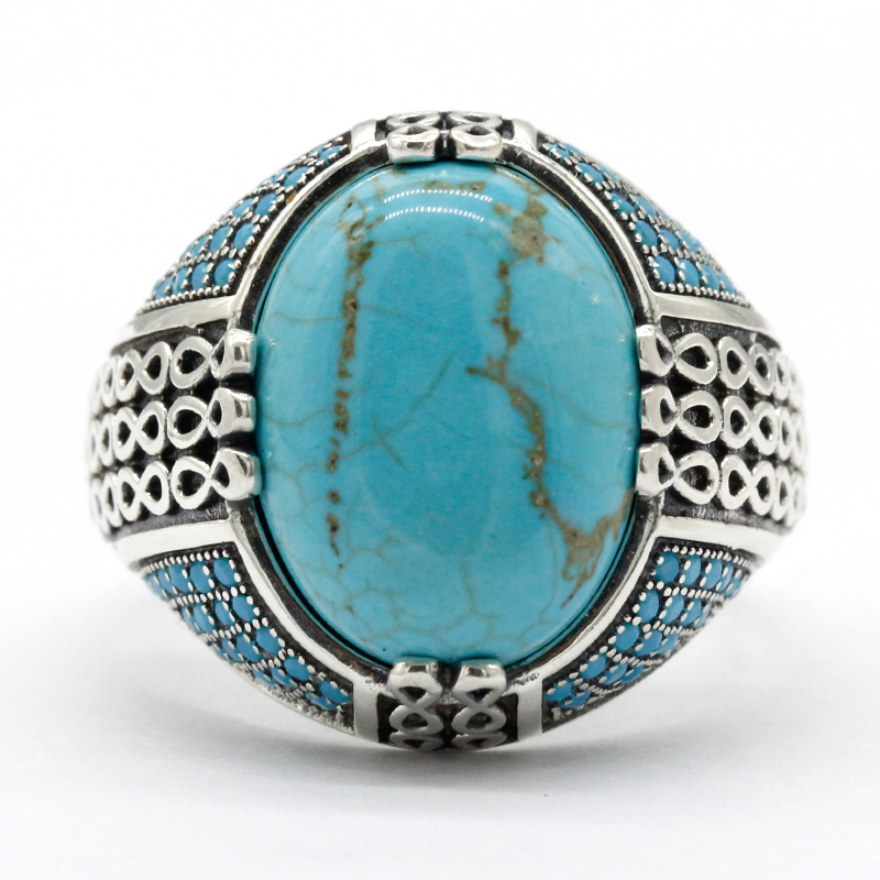 ナチュラルターコイズストーンリング用925シルバー男性リング - Turquoise Stone Ring のレビューと価格