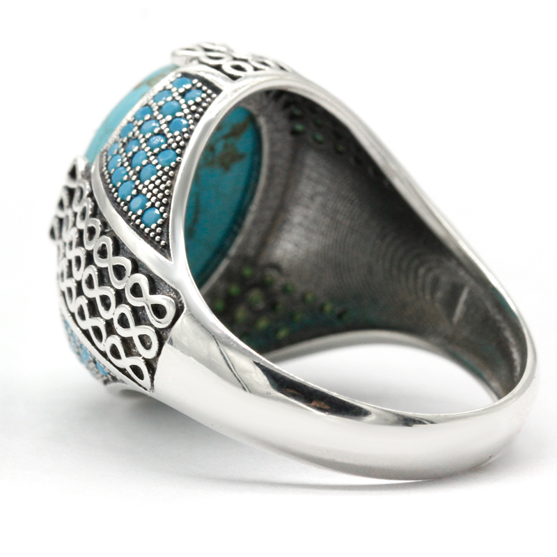 ナチュラルターコイズストーンリング用925シルバー男性リング - Turquoise Stone Ring のレビューと価格