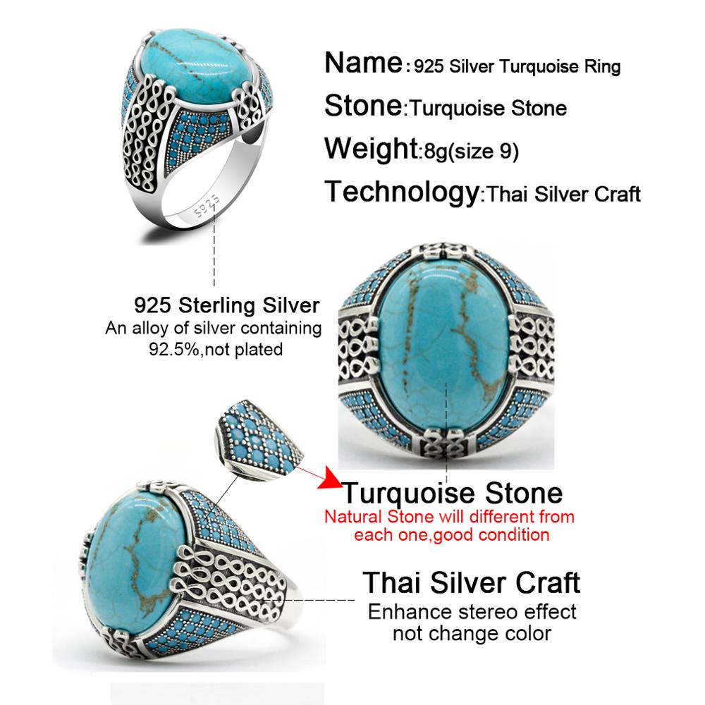 ナチュラルターコイズストーンリング用925シルバー男性リング - Turquoise Stone Ring のレビューと価格