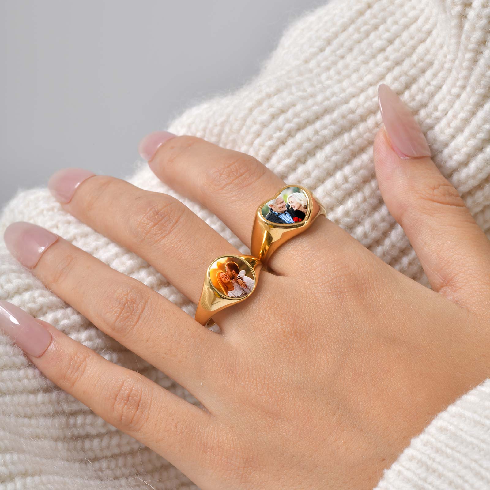 カスタム写真シグネットリング女性用ステンレス鋼ロゴシンボル画 - Statement Cocktail Ring のレビューと価格