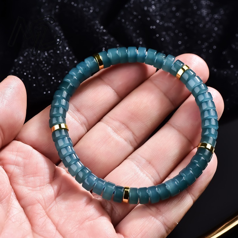 天然翡翠ブルーウォーターそろばんビーズスペーサーブレスレット - Luxury Gifts Jewelry & Watches Namfleg Mostar のレビューと価格
