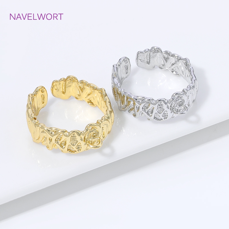 18K金メッキ真鍮ストライプオープンリングベースメタルフィン - Gold Plated Ring のレビューと価格