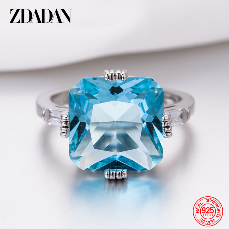 ZDADAN 925 スターリングシルバーチャームスクエアア - Turquoise Stone Ring のレビューと価格