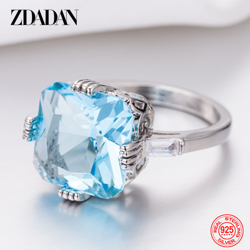 ZDADAN 925 スターリングシルバーチャームスクエアア - Turquoise Stone Ring のレビューと価格