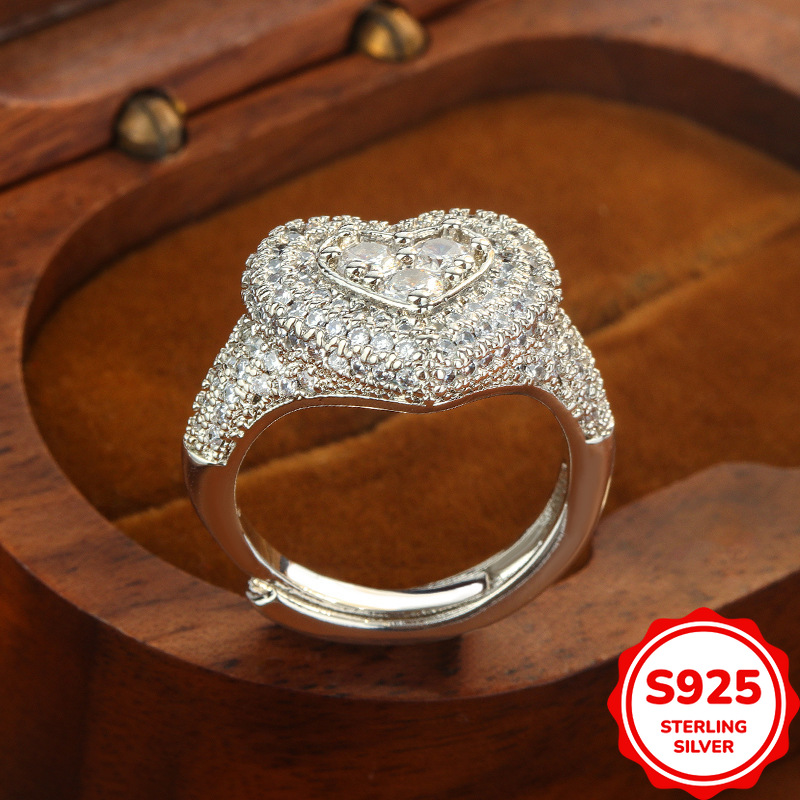 豪華で多用途な本物のS925シルバー製ハート型フルダイヤモン - Statement Cocktail Ring のレビューと価格