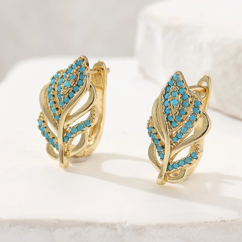 クリエイティブな葉の形をしたフープイヤリングゴールドメッキタ - Turquoise Stone Ring のレビューと価格
