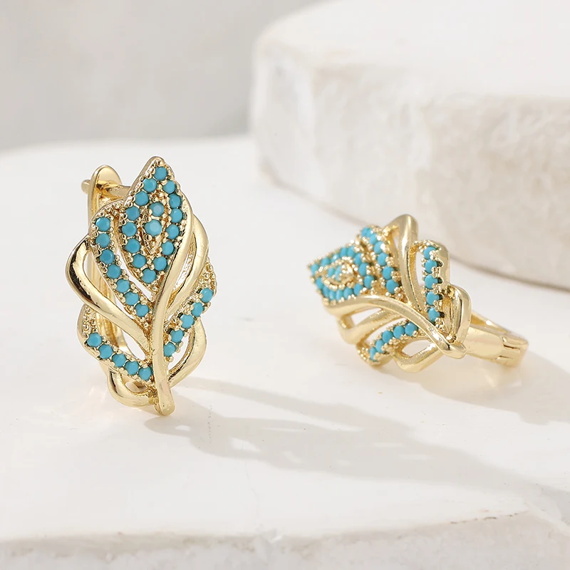 クリエイティブな葉の形をしたフープイヤリングゴールドメッキタ - Turquoise Stone Ring のレビューと価格