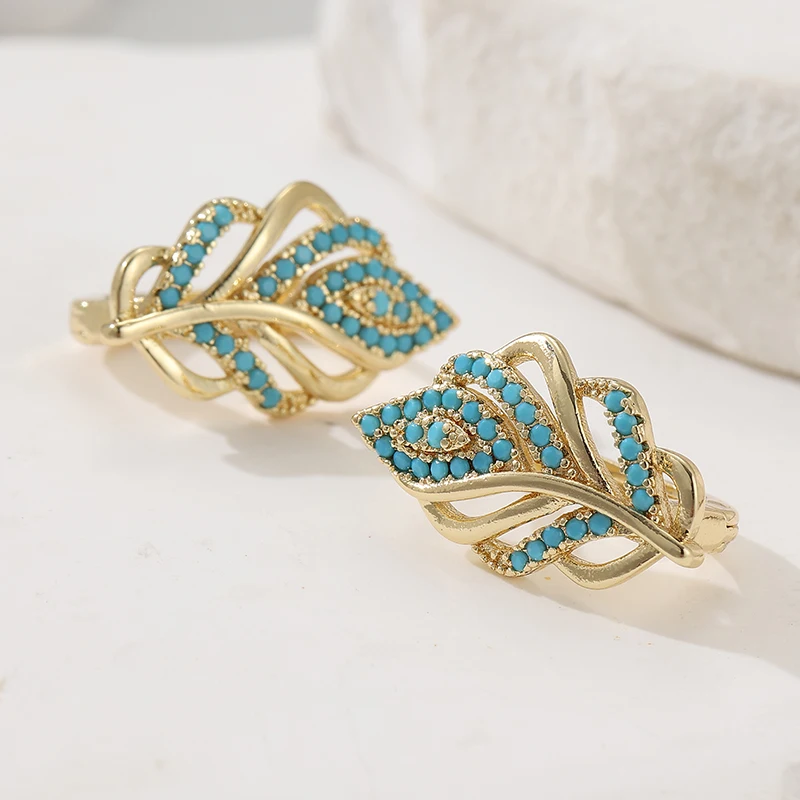 クリエイティブな葉の形をしたフープイヤリングゴールドメッキタ - Turquoise Stone Ring のレビューと価格