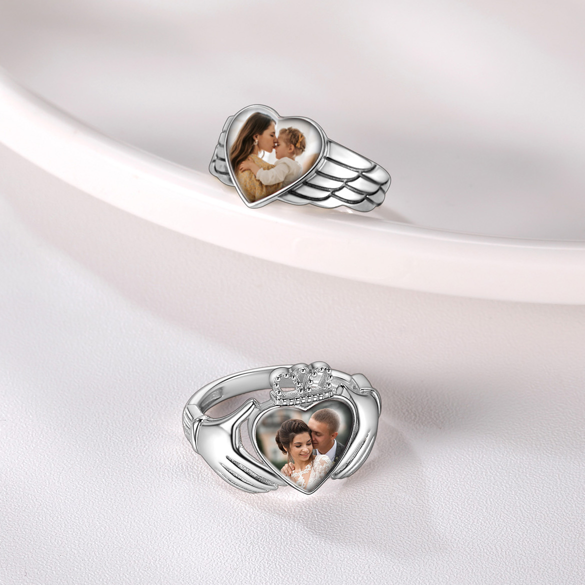 U7-女性用のカスタムフォトリング,925スターリングシルバ - Statement Cocktail Ring のレビューと価格