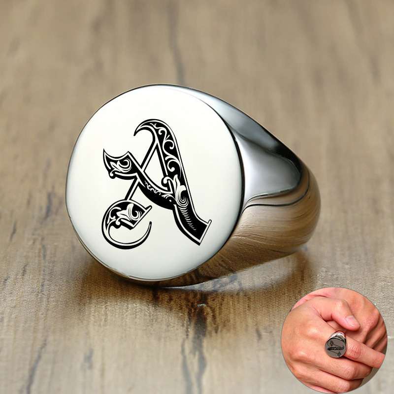 Vnox-男性用の小さなスタンプ付きのスタイリッシュなスタン - Statement Cocktail Ring のレビューと価格